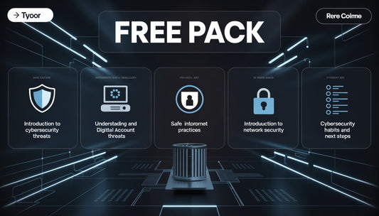 Free cybersecurity pack with icons and text on a futuristic background