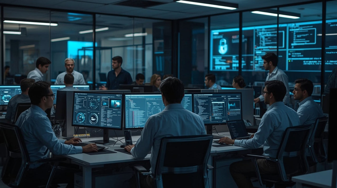 office soft lighting people working and programming