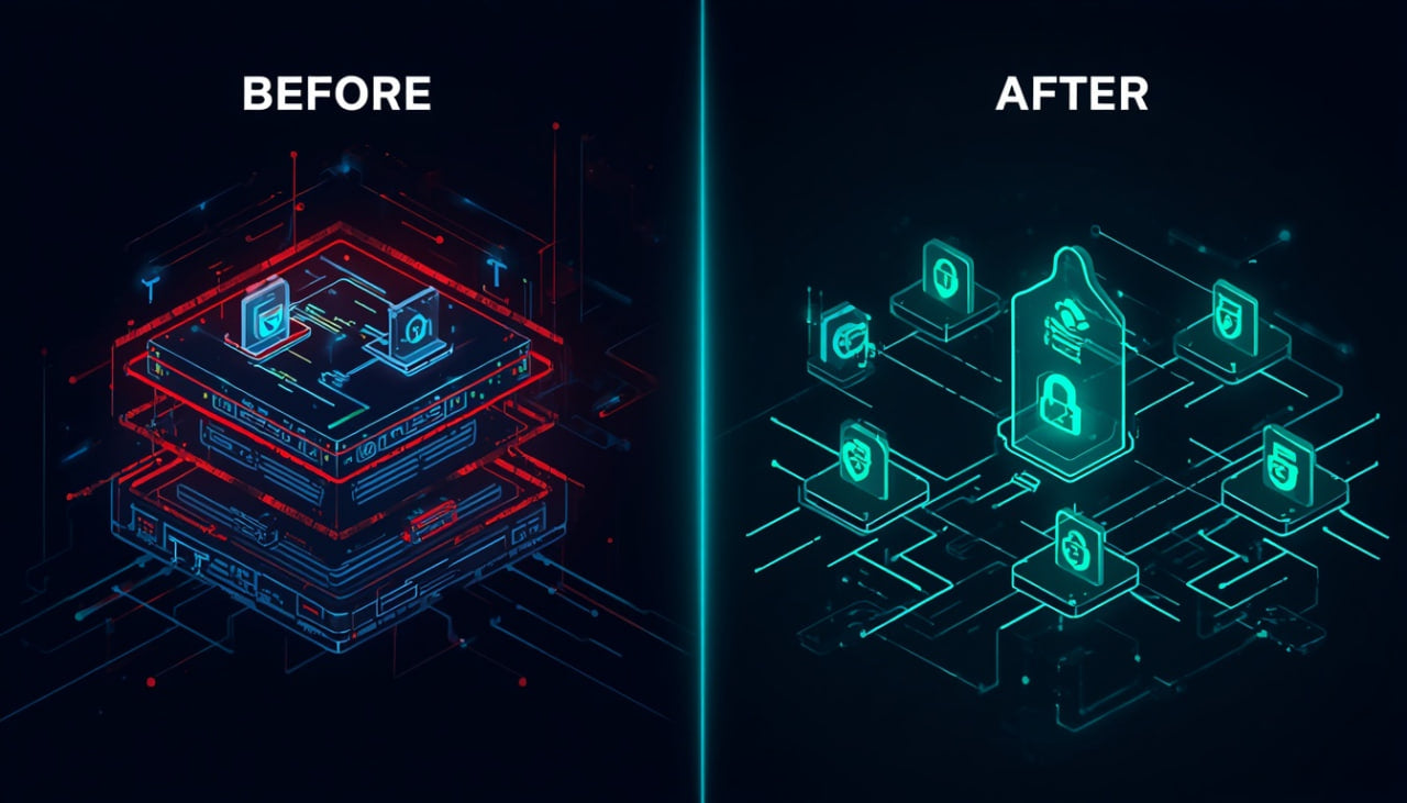split screen before and after
