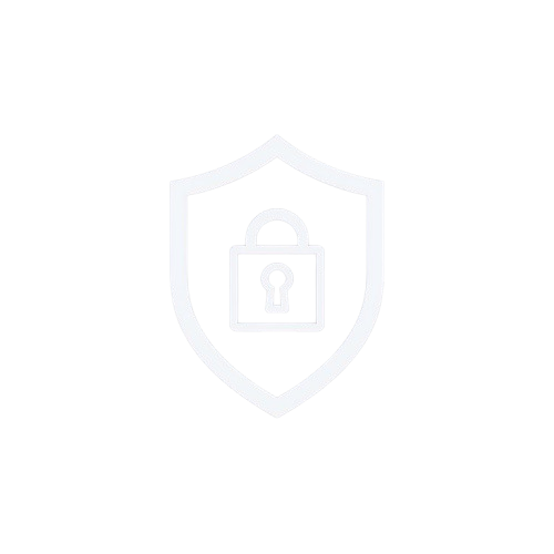White shield icon with a lock symbol on a white background
