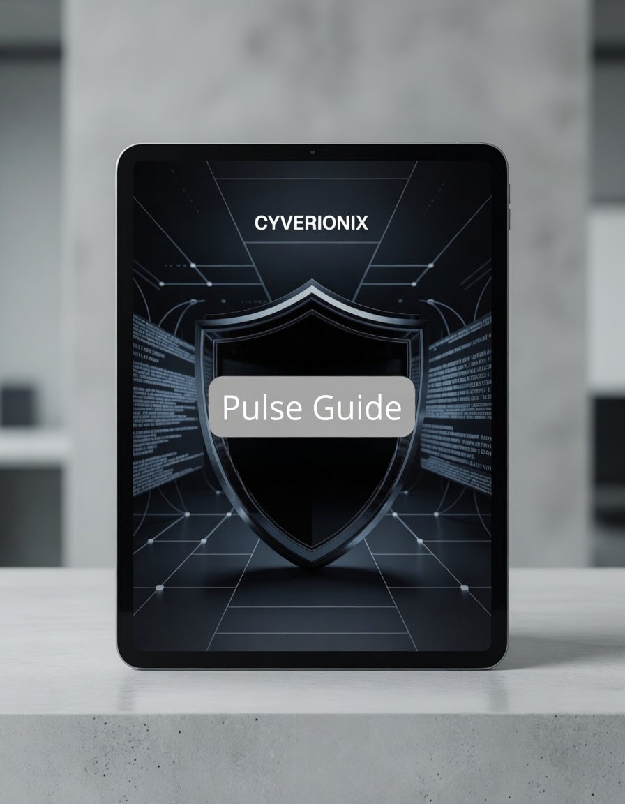 Tablet with Cyverionix Pulse Guide app on a gray surface